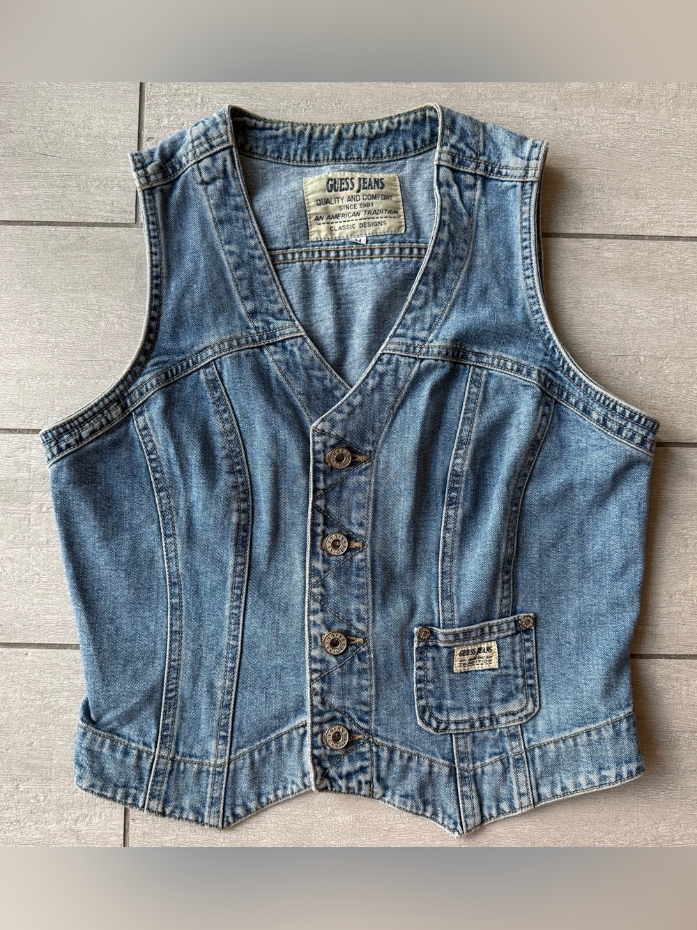 Vintage Guess Jean Vest Aged Denim Light Distress